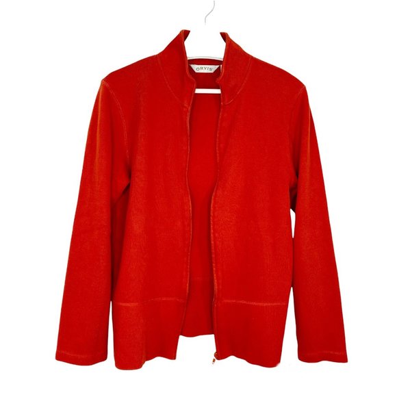 ORVIS Orange 100% Cotton Full Zip Knit Cardigan M - Picture 1 of 10